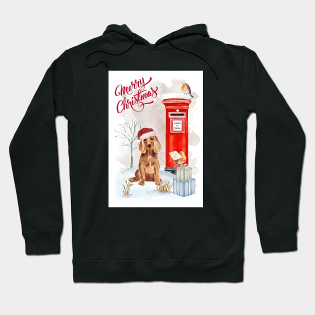 Red Cocker Spaniel Merry Christmas Santa Dog Hoodie by Puppy Eyes